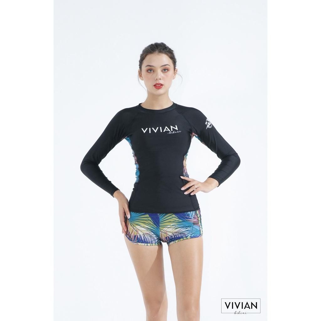 Áo bơi NỮ lẻ VIVIAN BIKINI kiểu tay dài hông phối cách điệu - Đen - VS160_BL