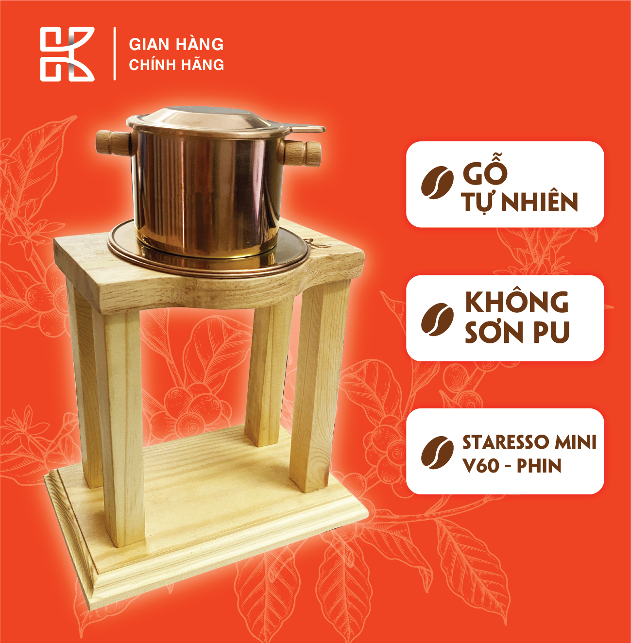 Kệ Gỗ Dụng Cụ Pha Cà Phê Hình Chữ Nhật Staresso Mini - V60 - Phin Mã HV001