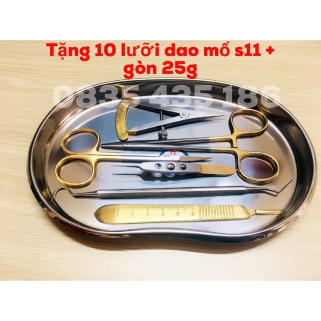 (Hàng về) BỘ NHẤN MÍ CAO CẤP 7 MÓN CÁN VÀNG- TẶNG 10 lưỡi dao mổ s11 + gòn 25g