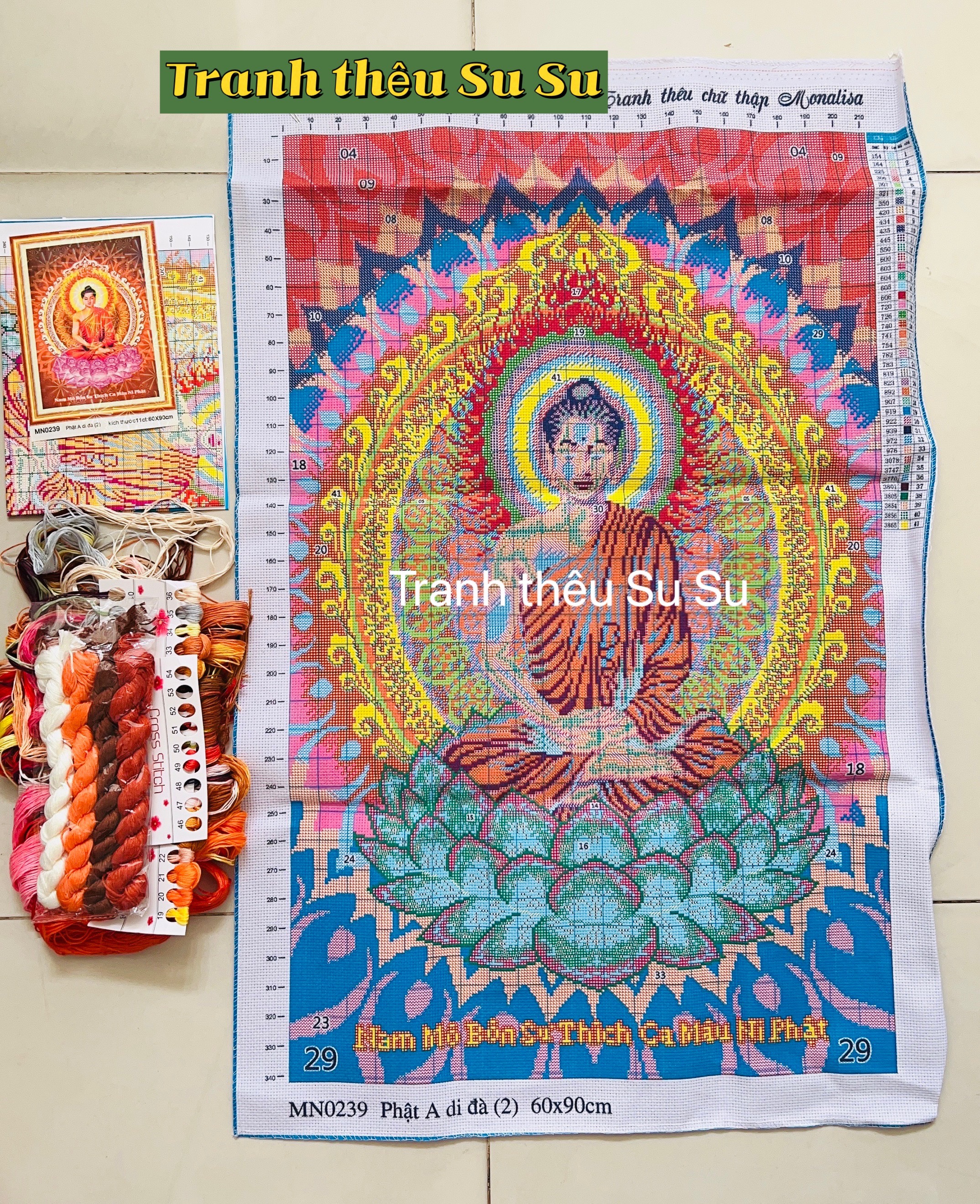 Tranh thêu kín Phật thích ca MN0239, kích thước 60 x 90 cm