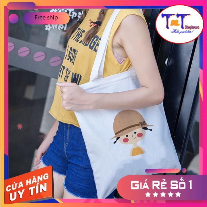 TT05 Túi tote ️ Túi vải Canvas đeo vai phong cách Ulzzang, vải bố form Unisex Vintage