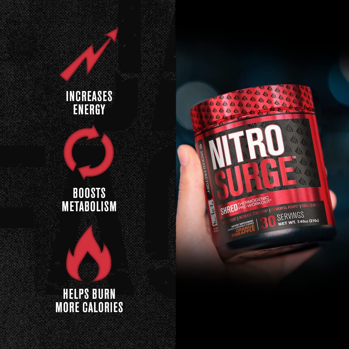 Pre-Workout hỗ trợ giảm mỡ NITRO SURGE SHRED Jacked Factory : Made in USA 30 lần dùng