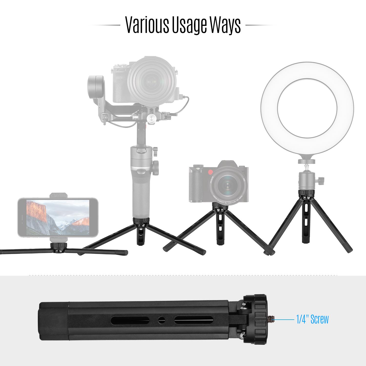 Desktop Metal Tripod Stand 1/4 inch Screw 4 Levels Adjustable Height for DSLR Camera Gimbal Stabilizer Compatible with