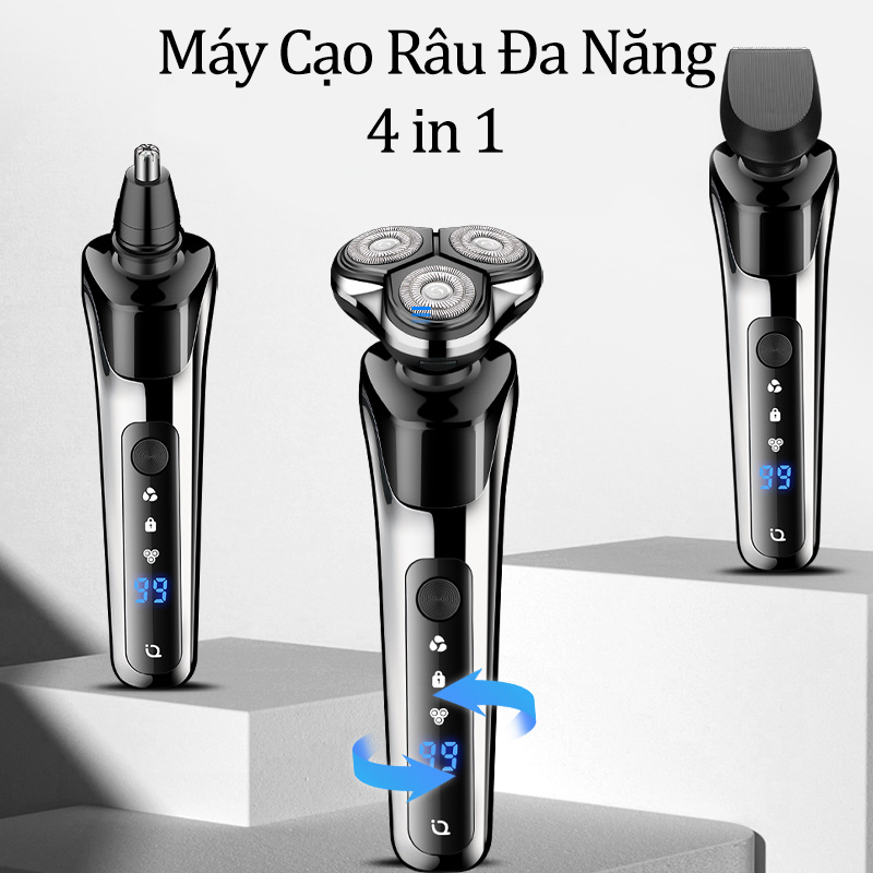 Máy Cạo Râu Đa Năng 4 In 1 Hàn Quốc Cao Cấp Tông Đơ Cắt Tóc Tỉa Lông Mũi Massage Mặt Dao Cạo Râu Điện Xiaomi Khô Chống Nước Ipx7 Có Thể Thay Lưỡi Dao Cạo Râu Pin Trâu