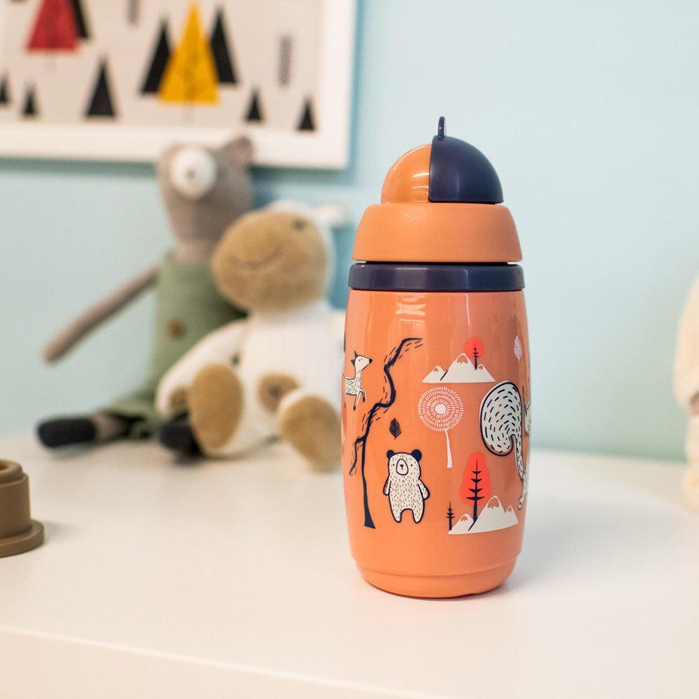 Bình uống nước giữ nhiệt có ống hút kháng khuẩn chống tràn, chống sặc Tommee Tippee SuperStar, 266ml, cho bé từ 12 tháng – Hồng