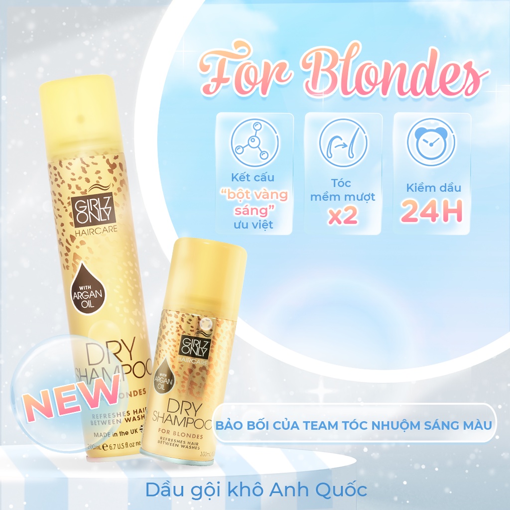 Dầu Gội Khô Giúp Tóc Sạch Gàu Và Bồng Bềnh Girlz Only For Blondes 200ml - Vàng