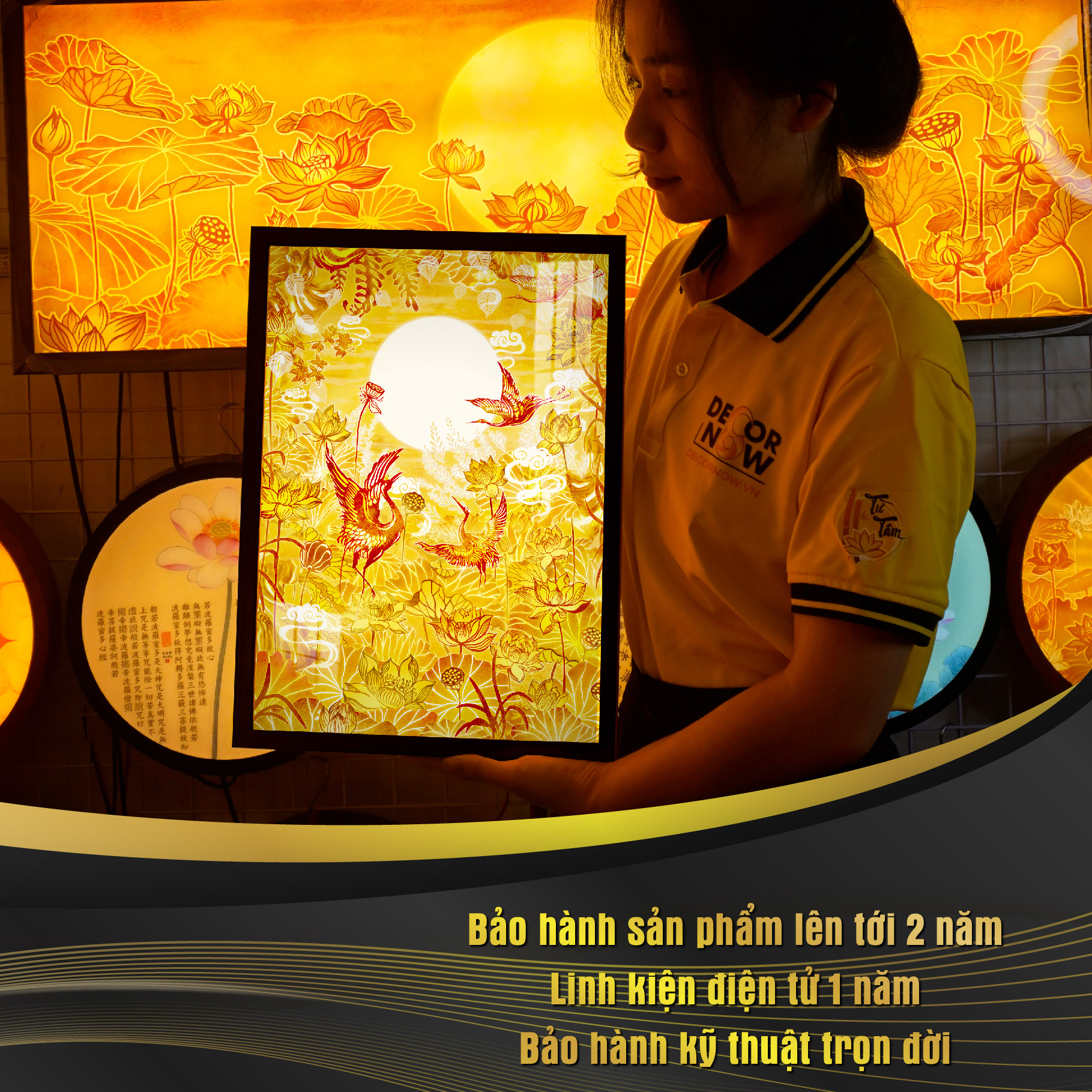 Đèn Hào Quang Phật In Tranh Trúc Chỉ ĐỨNG DECORNOW, Trang Trí Ban Thờ Cho Tượng Phật, Hào Quang Trúc Chỉ DCN-27