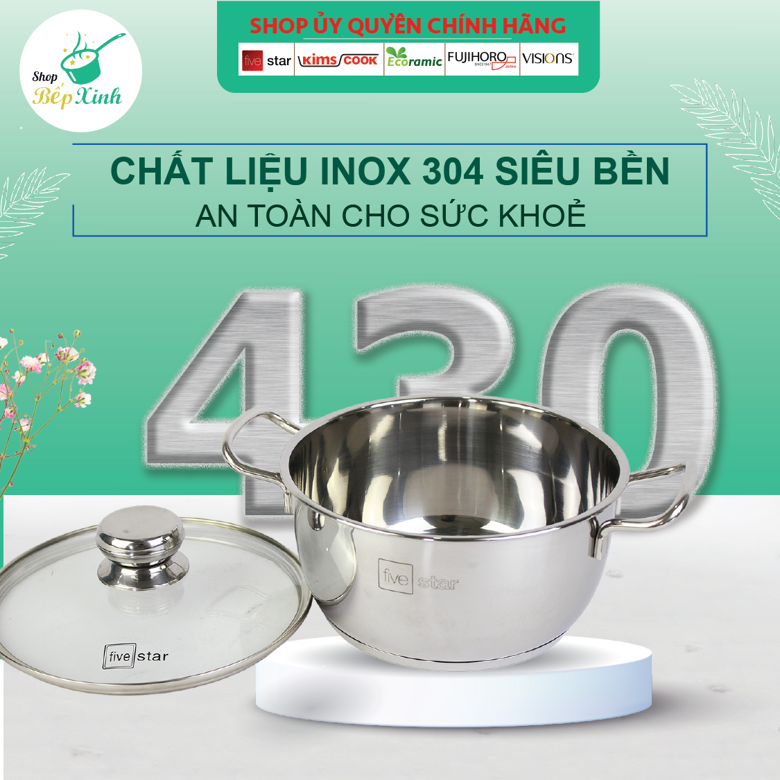 Hình ảnh Bộ Nồi Inox 3 Đáy Gồm 3 Nồi 1 Chảo 1 Xửng Fivestar FS08CG1 - Hàng Chính Hãng