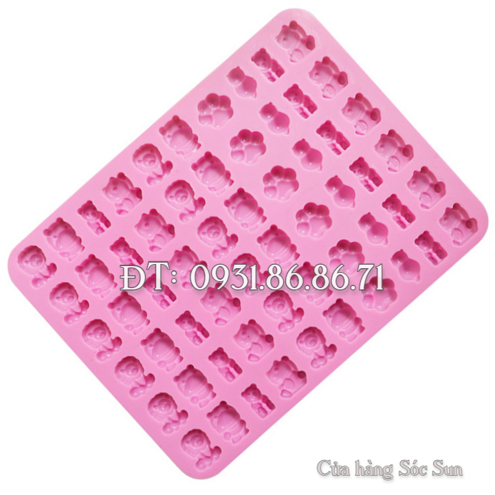Khuôn silicon 60 gấu con, hà mã, sư tử - Mã số 1092