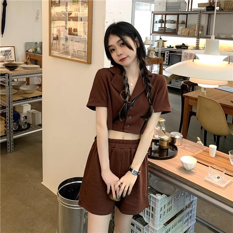 Set Bộ Quần Áo Ngắn Croptop Cổ Vest Ulzzang
