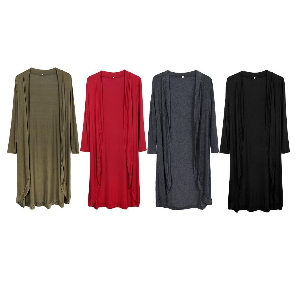 Women's Solid Kimono Cardigan Long Sleeve Loose Knee Length Sweater Blouse