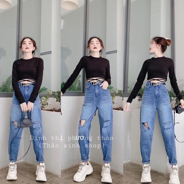 áo croptop đan dây tay dài thời trang
