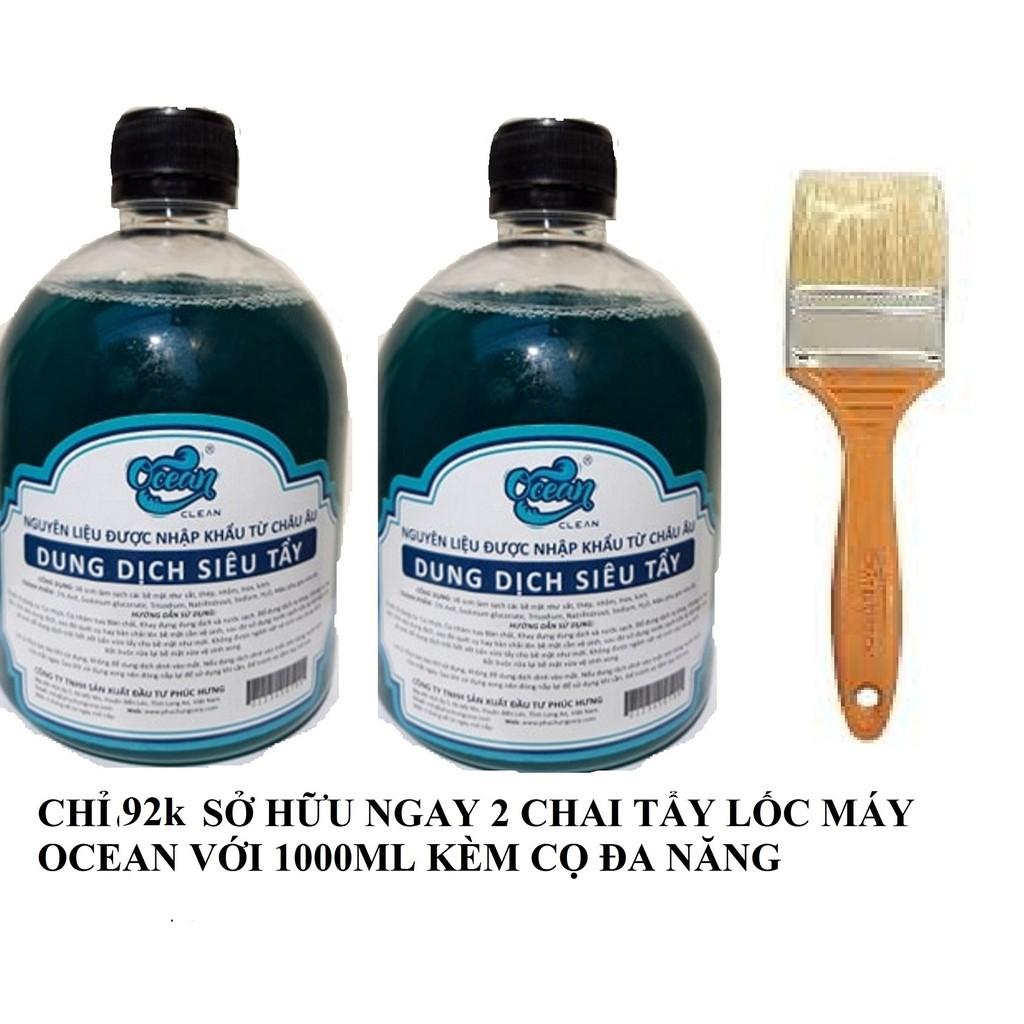 Combo 2 chai dung dịch siêu tẩy Ocean tặng kèm cọ cán nhựa đa năng tiện dụng lau rửa xe, vệ sinh vật dụng