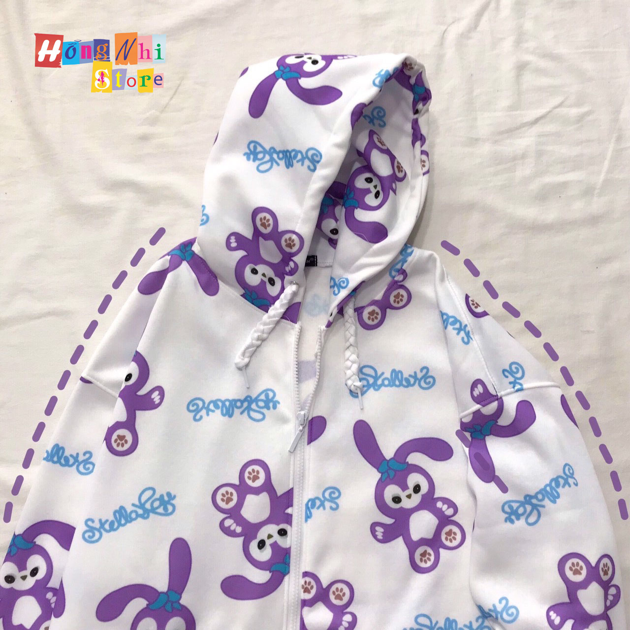 Áo Hoodie Zip 3D Thỏ Tím Dáng Rộng - Khoác Hoodie Dây Kéo In Hình Unisex - MM