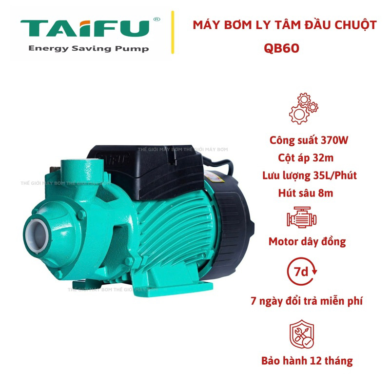 Máy bơm nước ly tâm đầu chuột 370W (0.5HP) cánh đồng TAIFU QB60 - Bảo hành 1 năm