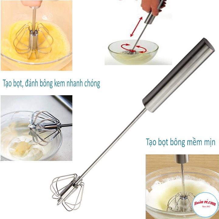 Cây Đánh Trứng Inox Có Trục Xoay Tự Động Nhỏ Gọn, Cây Phới Lồng Tròn Đánh Trứng Thép Không Gỉ Inox 304 Dể Dàng Vệ Sinh.