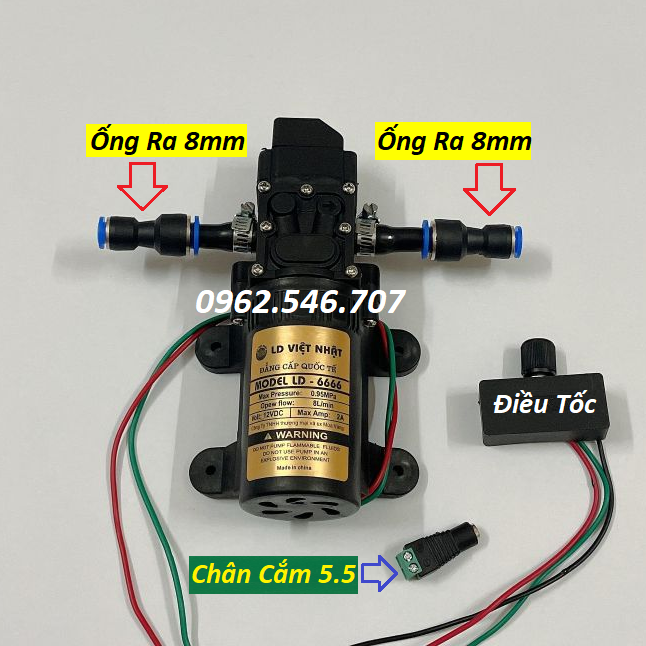 Combo máy bơm phun sương 12v áp lực cao - máy bơm nước mini 12v làm mát không khí - bơm nước việt nhật tăng áp mini