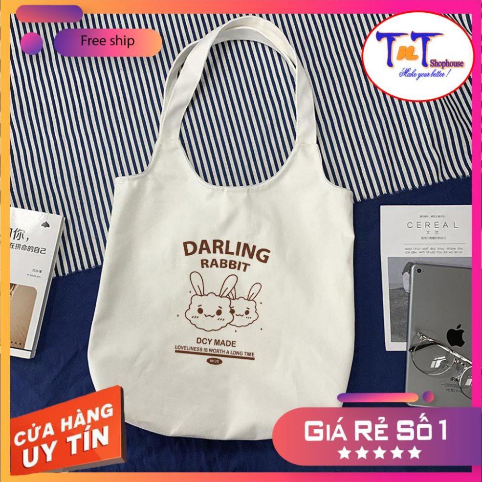 TT15 Túi tote vải Canvas đeo vai phong cách Ulzzang, vải bố form Unisex Vintage