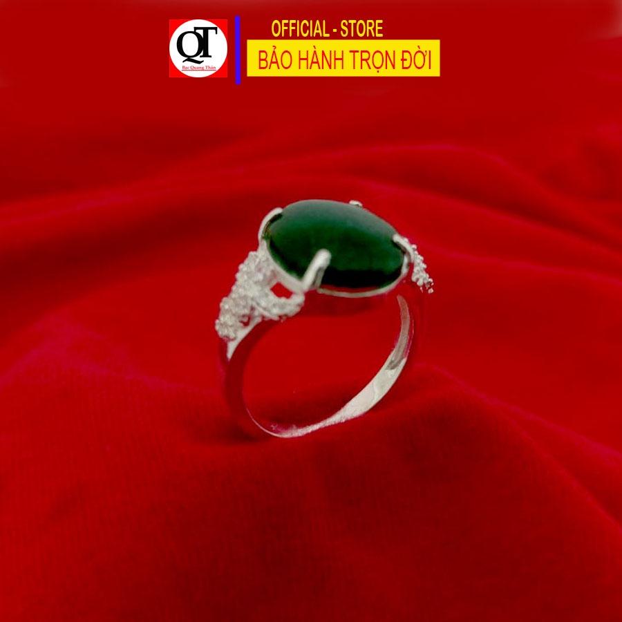 Nhẫn bạc nữ mặt ngọc xanh lá ovan chất liệu bạc ta Bạc Quang Thản - QTNU.QH115
