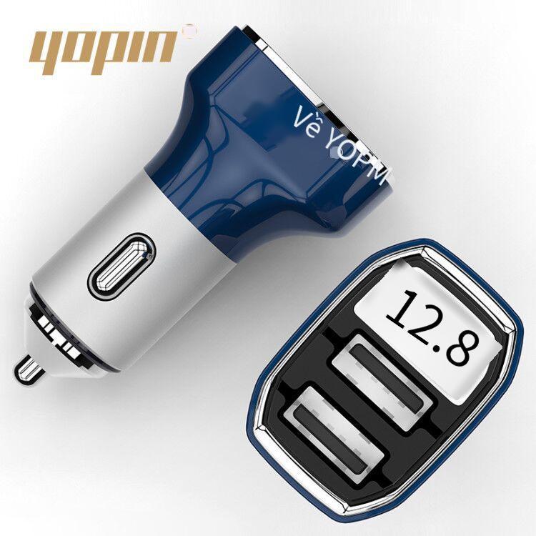Phong cách mới nhất YOPIN bộ sạc xe hơi hợp kim nhôm mới tùy chỉnh màn hình kỹ thuật số phát sáng bộ sạc xe hơi thông minh USB kép