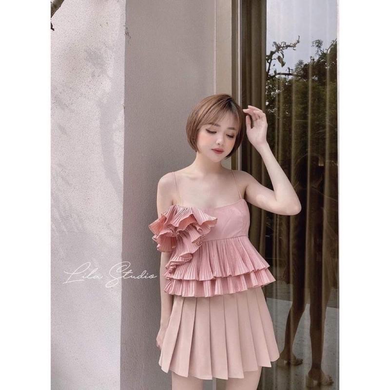 Áo 2s hồng xếp ly bèo ngực siêu xinh
