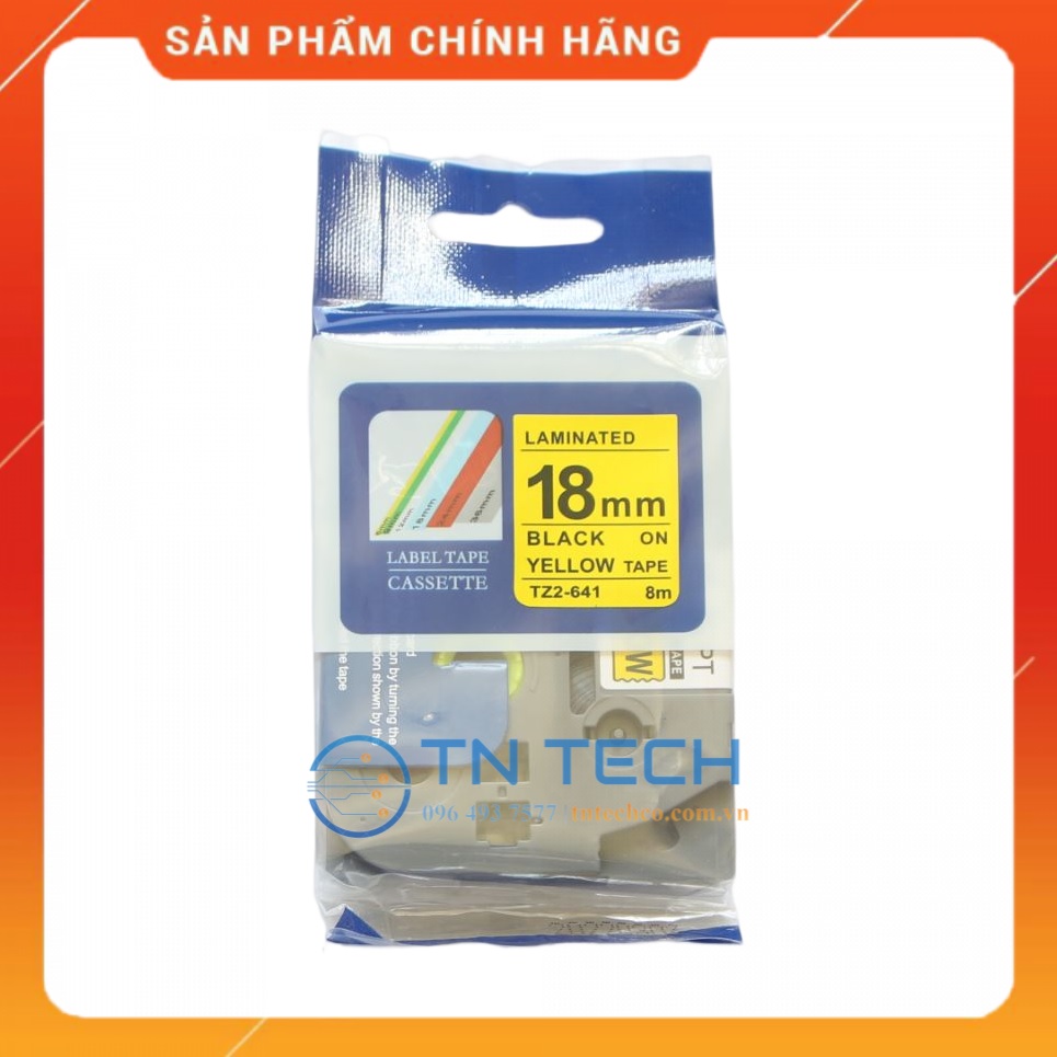 Nhãn In Tz2-641 - Đen nền vàng 18mm x 8m - Dùng cho máy in BROTHER - AIMO - PUTY [Hàng Nhập Khẩu]