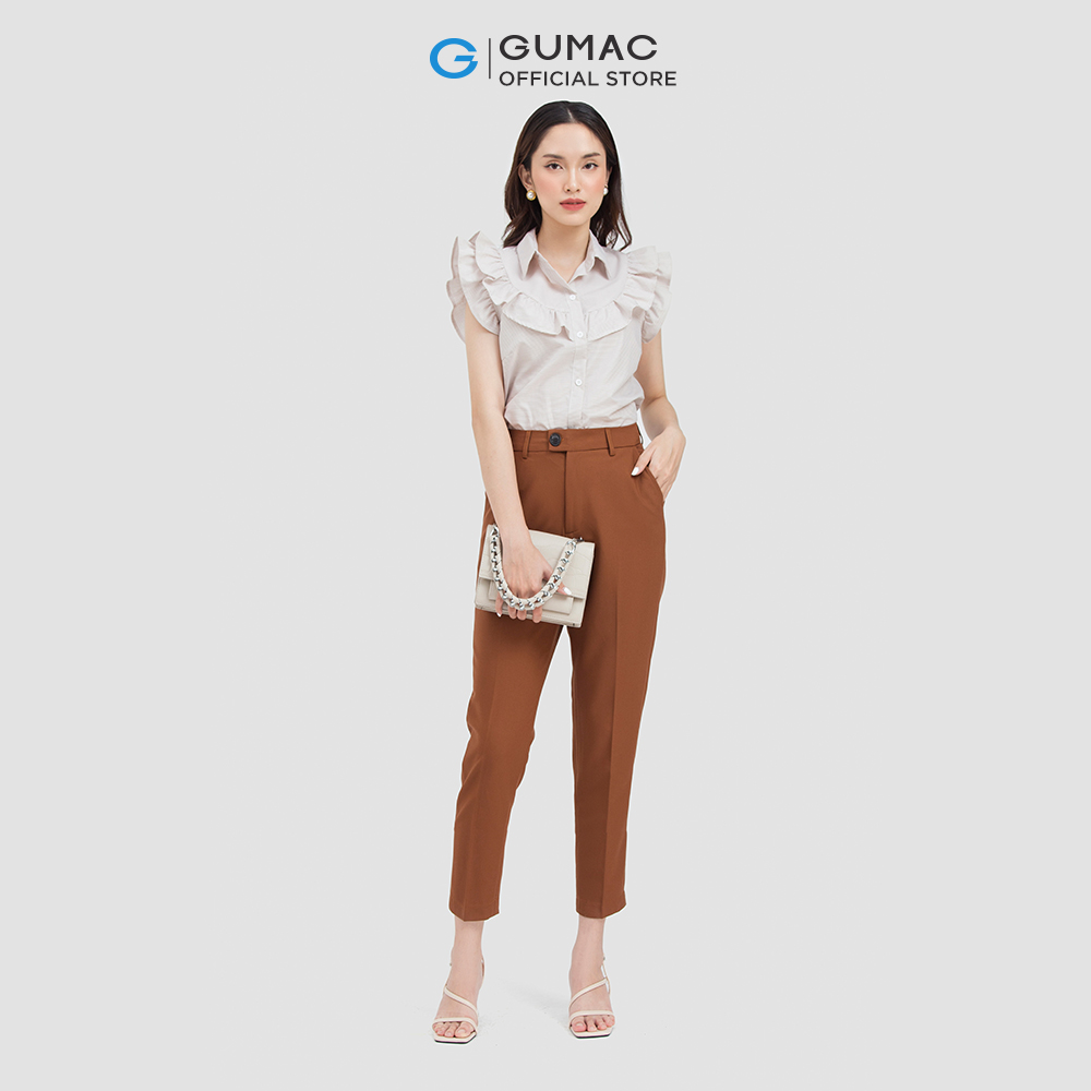 Áo sơ mi nữ GUMAC AC06058 tay ngắn kiểu phối bèo