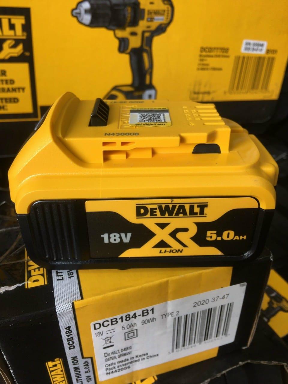 PIN CHO MÁY KHOAN 18V-5.0AH DEWALT DCB184- B1- HÀNG CHÍNH HÃNG