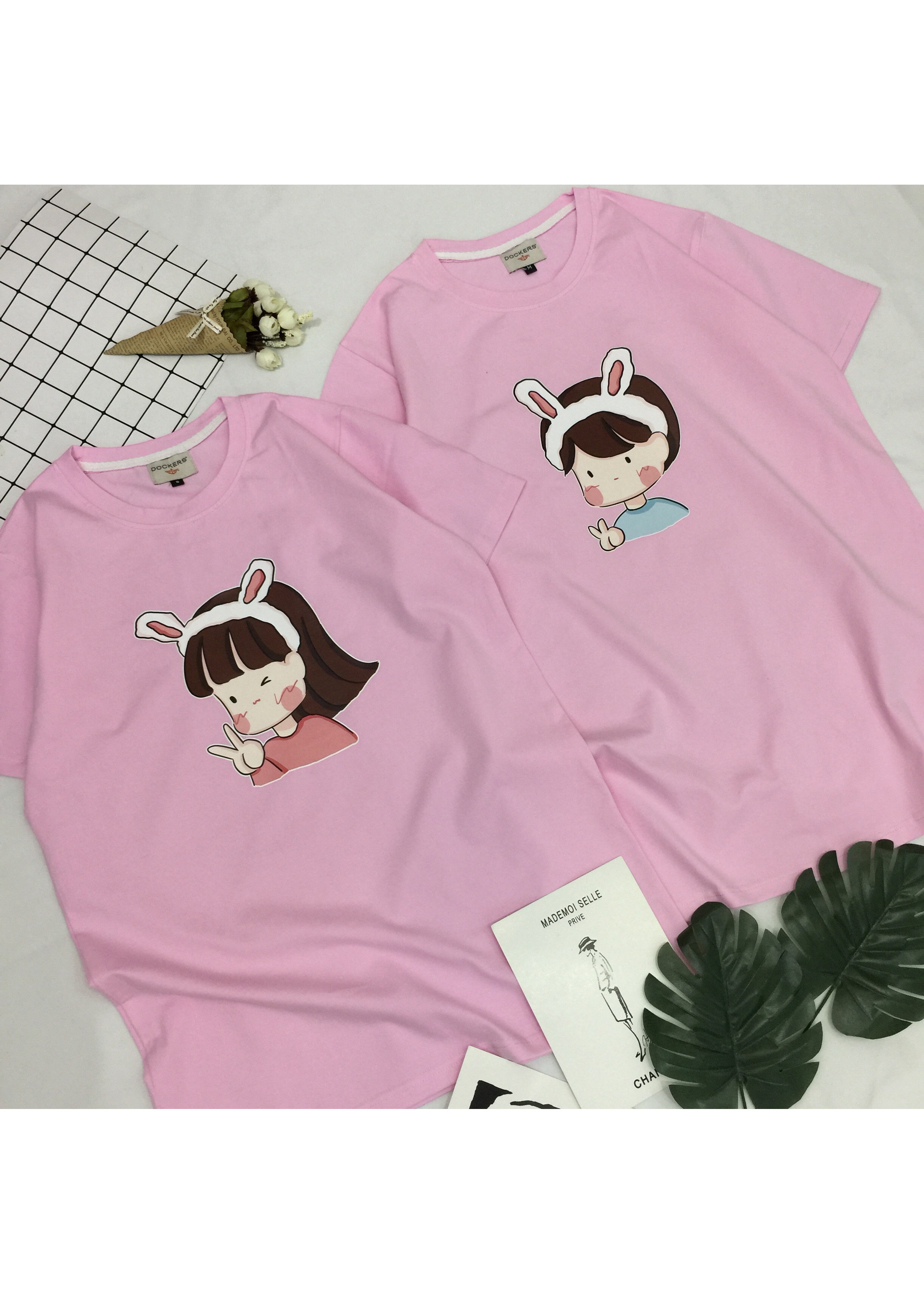 Áo Thun Cặp Nam Nữ Cotton Style Unisex Hình Chibi Cặp Đôi Dễ Thương C2-10