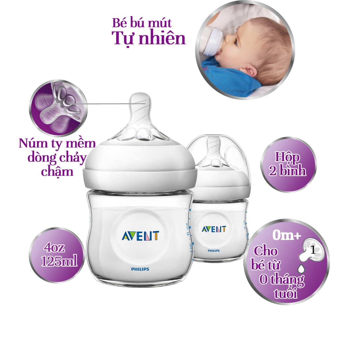 Bộ 2 Bình Sữa Bằng Nhựa Không Có BPA Tự Nhiên Philips Avent SCF690/23