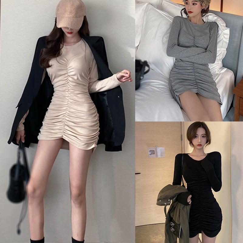 Đầm Tay Dài Màu Trơn Thời Trang Cho Nữ