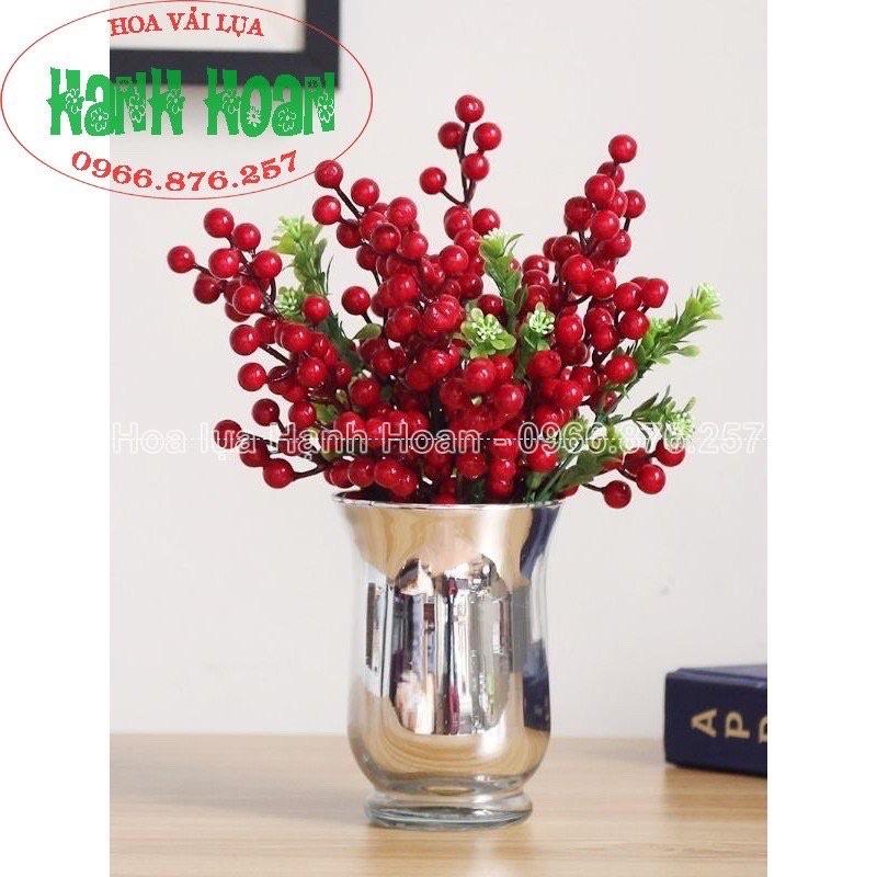 Chùm Quả Cherry, Nhánh Đào Đông Trang Trí Giỏ Quà, Noel,Hoa Sáp Hoa Lụa, Làm Oản - Phụ Kiện Trang Trí.