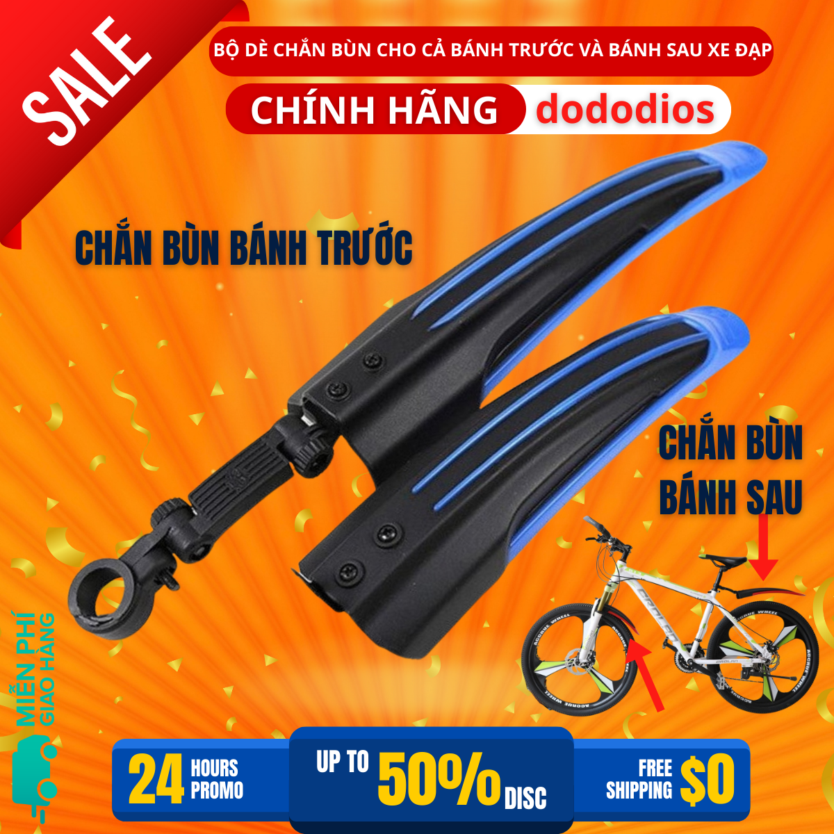 2 Dè Chắn Bùn Cho Cả Bánh Trước Và Bánh Sau Xe Đạp Leo Núi 4 Sọc Màu - Chính hãng dododios