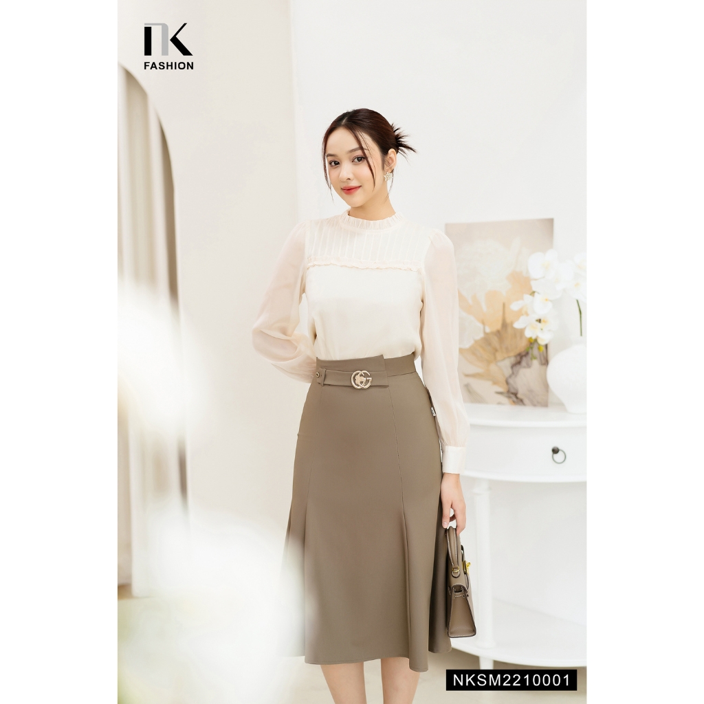 Áo Sơ Mi Nữ Nhún Bèo Ngực Dài Tay Thiết Kế NK FASHION Cổ Tròn Thanh Lịch, Chất Vải Mềm Mỏng Thoáng Mát NKSM2210001