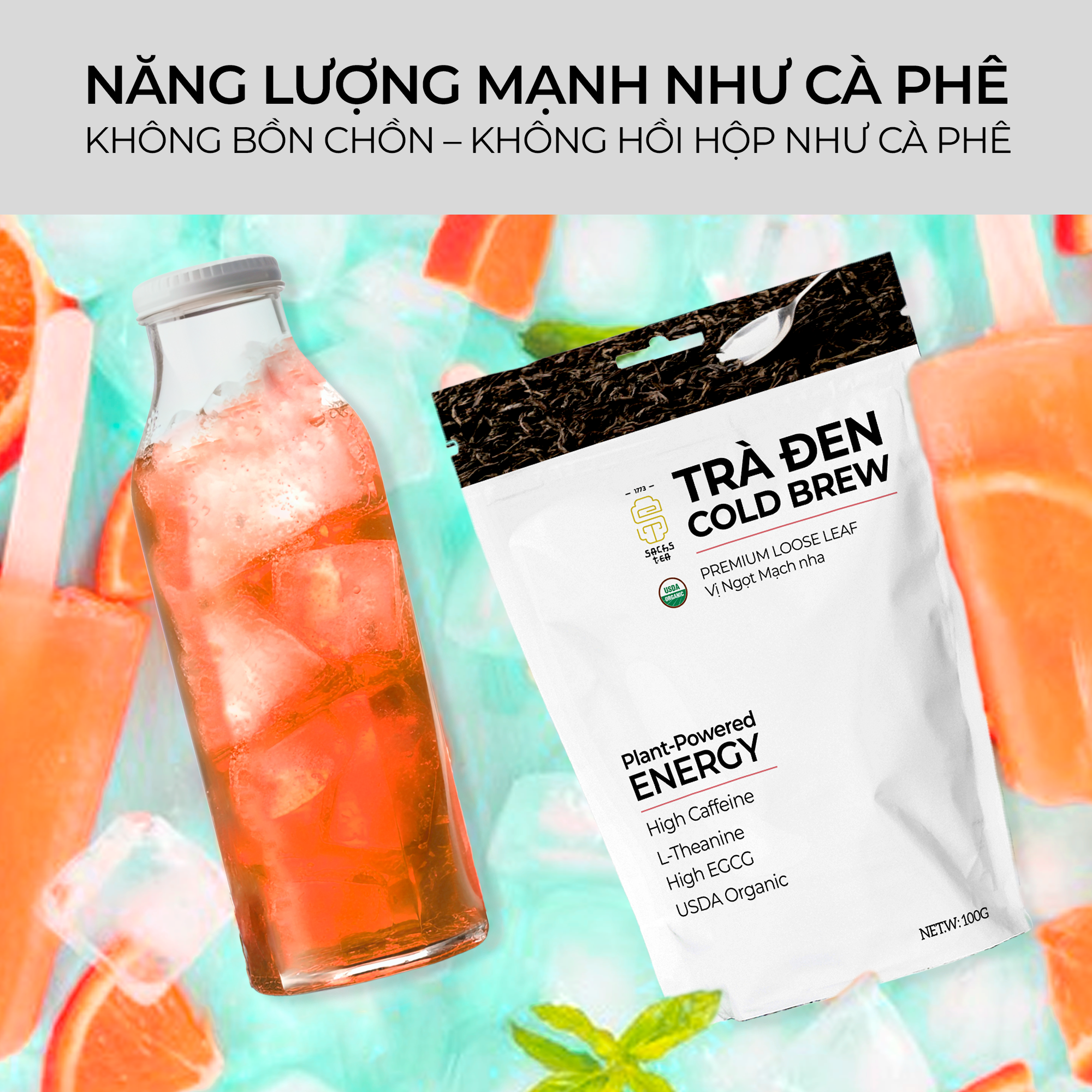 Trà Đen Cold Brew Hữu Cơ - Chứng Nhận USDA Organic, Vị Mạch Nha Ngọt Thơm, Không Chát Túi Zip 75g