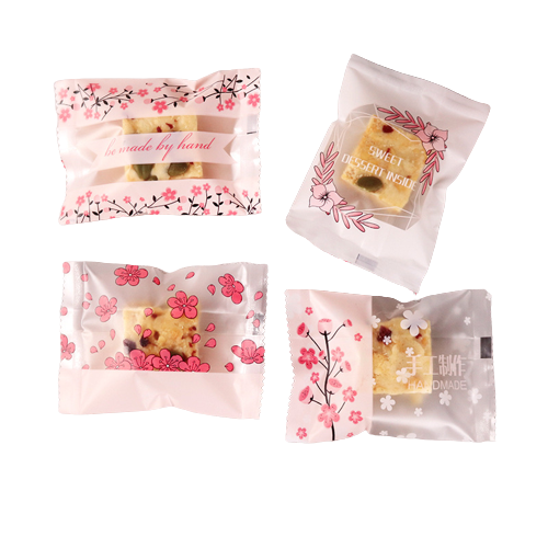 Túi gói kẹo Nougat, Túi đựng bánh cookie, vỏ túi đóng kẹo hạnh phúc size 5.5x8.5 cm (Hoa đào 4 trong 1)