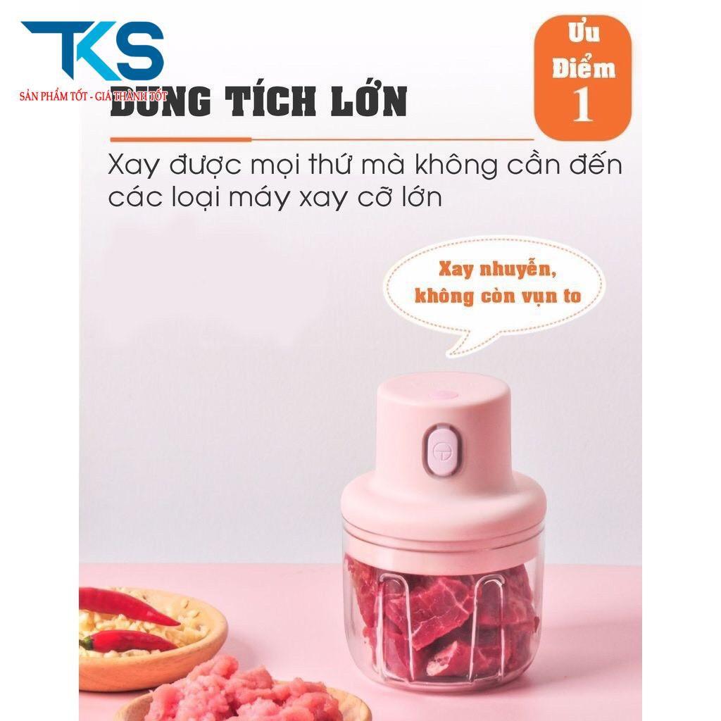 Máy xay mini cầm tay đa năng sạc pin cao cấp xay tỏi ớt, hành, rau củ quả dung tích 250ml