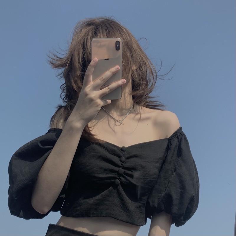 Áo croptop tay bồng Secode mặc 2 kiểu đều được