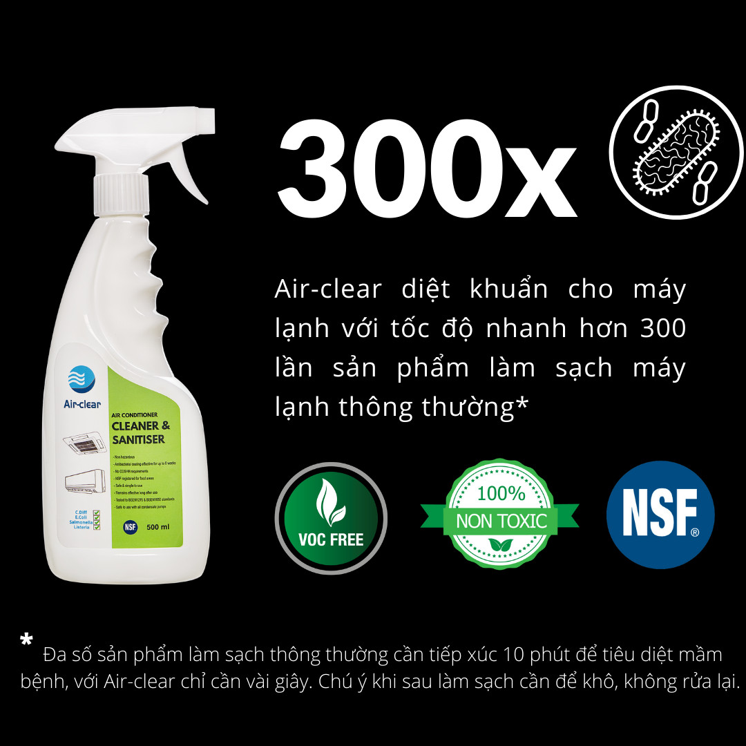 Chai xịt diệt khuẩn, nấm mốc máy lạnh điều hoà Air-Clear, 500ml , an toàn NSF