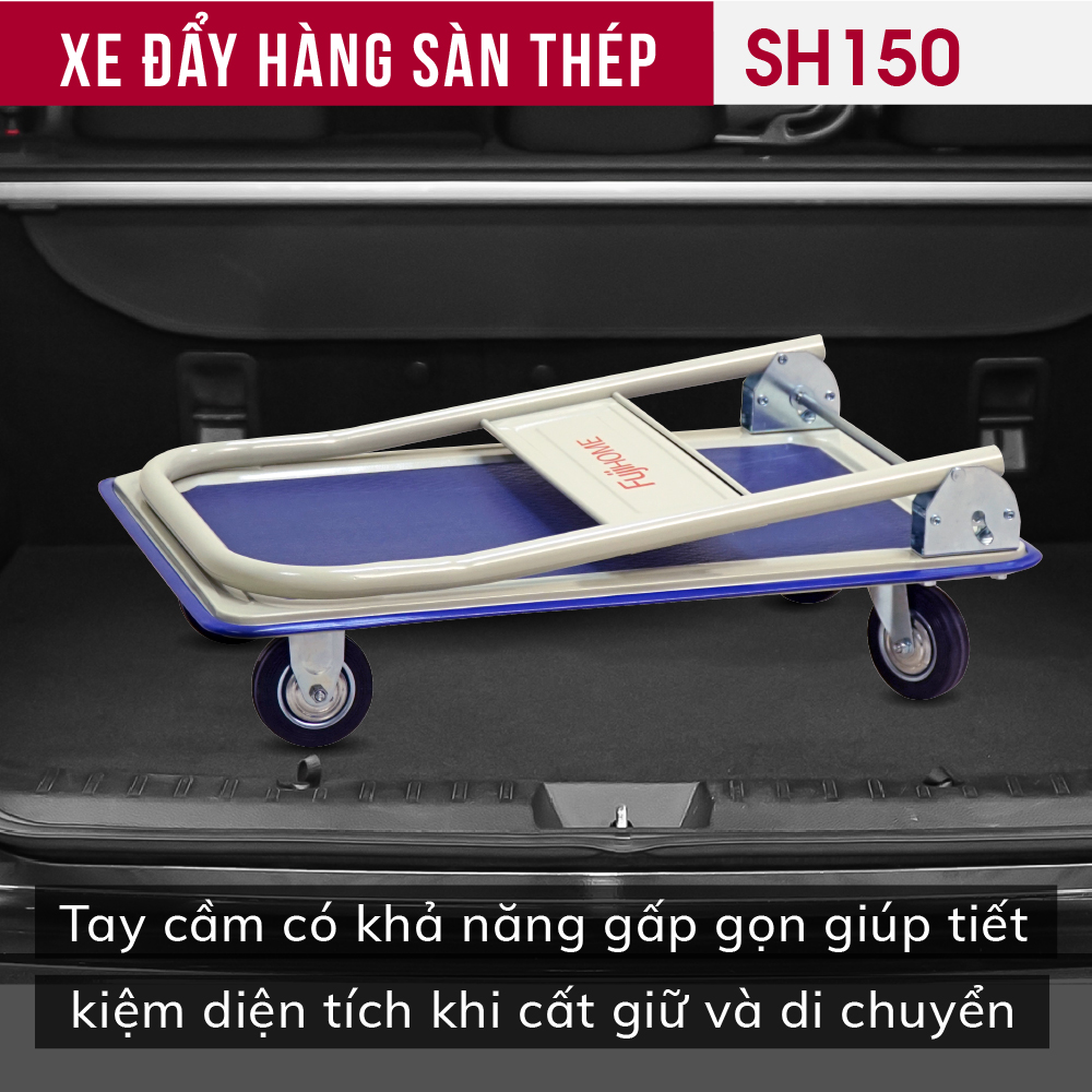 Xe kéo hàng 4 bánh gấp gọn 100kg Nhật Bản Fujihome sàn thép, bánh cao su cao cấp siêu bền không ồn, xe chở đồ đẩy hàng gấp gọn đa năng platform hand truck