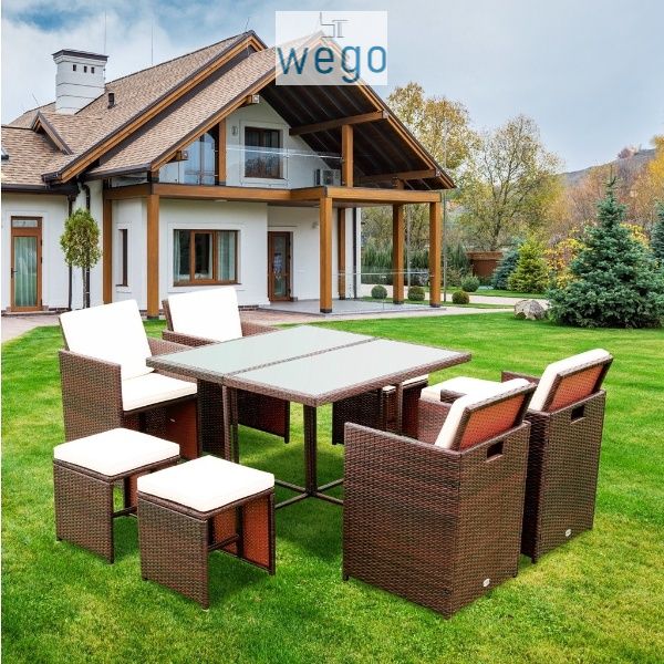 WEGO Bộ ghế mây/ Nội ngoại thất ngoài trời/ Sân vườn/ Bộ bàn ăn 8 chỗ// Rattan Wicker Set /Outdoor Furniture set/ Patio Garden Set - Cube 4+4 (8 seater)