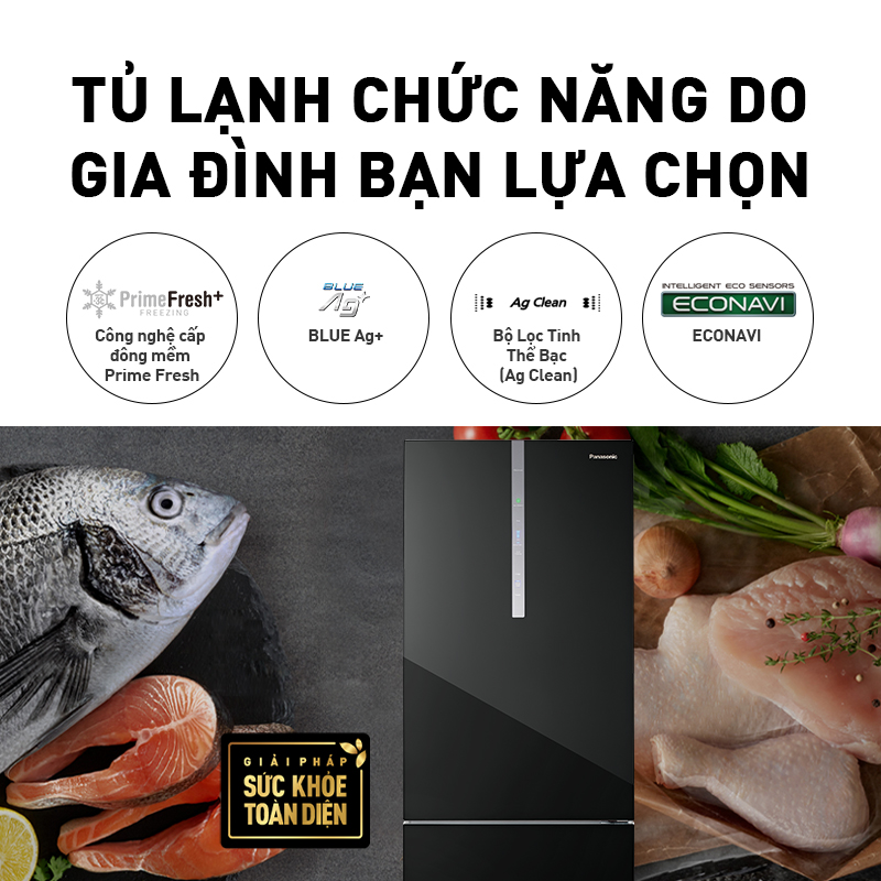 [Giao hàng Toàn quốc] Tủ lạnh Panasonic Ngăn đông mềm diệt khuẩn 420L NR-BX471WGM9 - Tiết kiệm điện với bộ đa cảm biến Econavi - Mặt gương - Hàng chính hãng