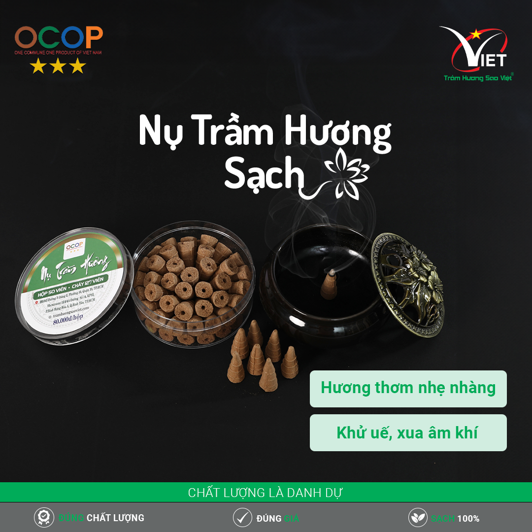 Nụ trầm hương sạch - Sao Việt - ít khói - cháy 12 phút - hương thơm thanh khiết dịu nhẹ, khử uế, thanh lọc