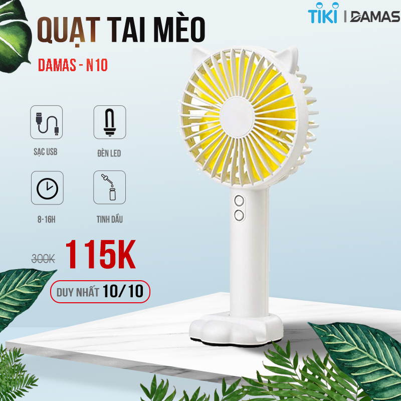 Quạt cầm tay tiện lợi gắn tai thỏ Damas N10 - Thiết kế dễ thương - Phù hợp tiêu chuẩn hiện đại (Giao màu ngẫu nnhiên)