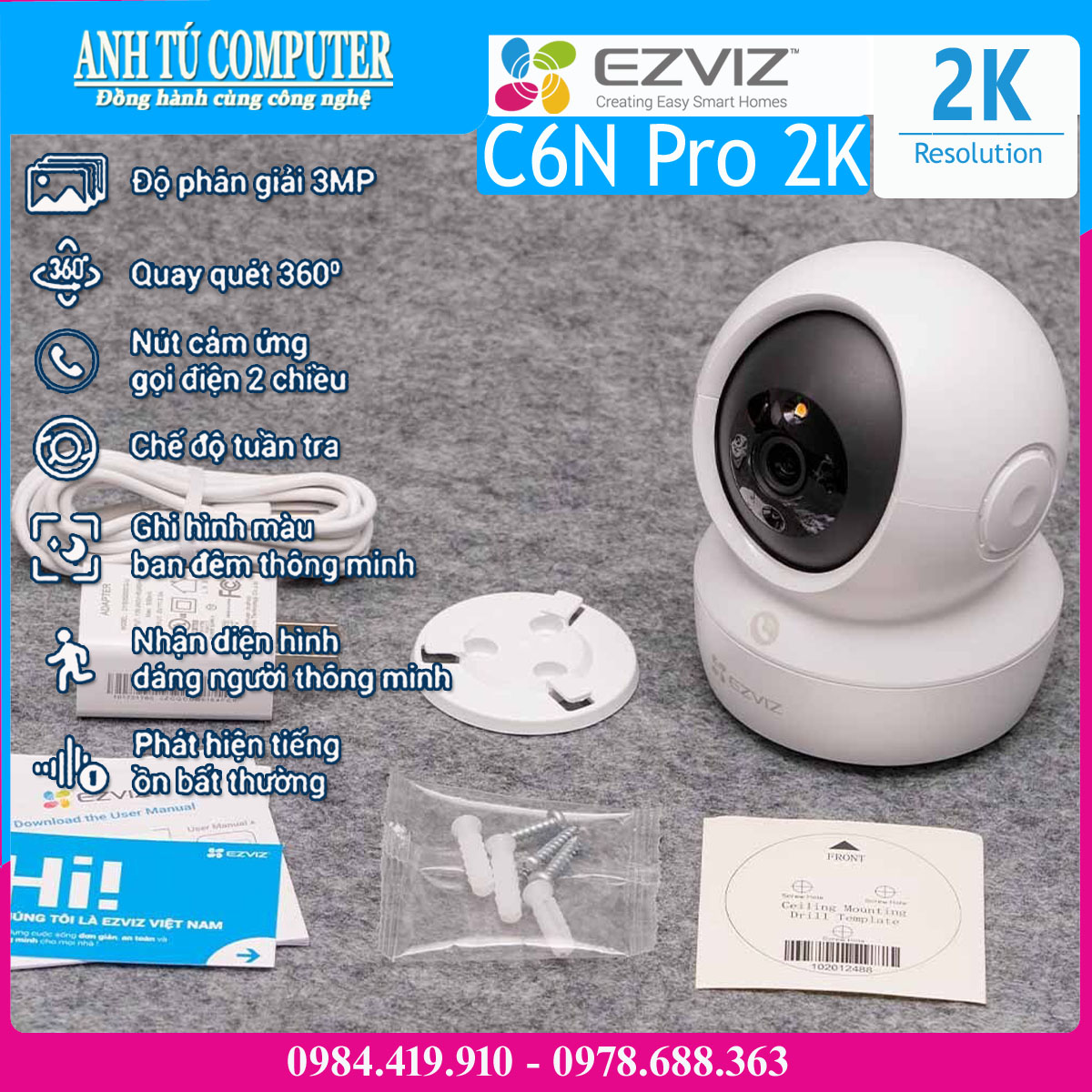 Camera Wifi thông minh EZVIZ C6N Pro 2K 3MP hàng chính hãng