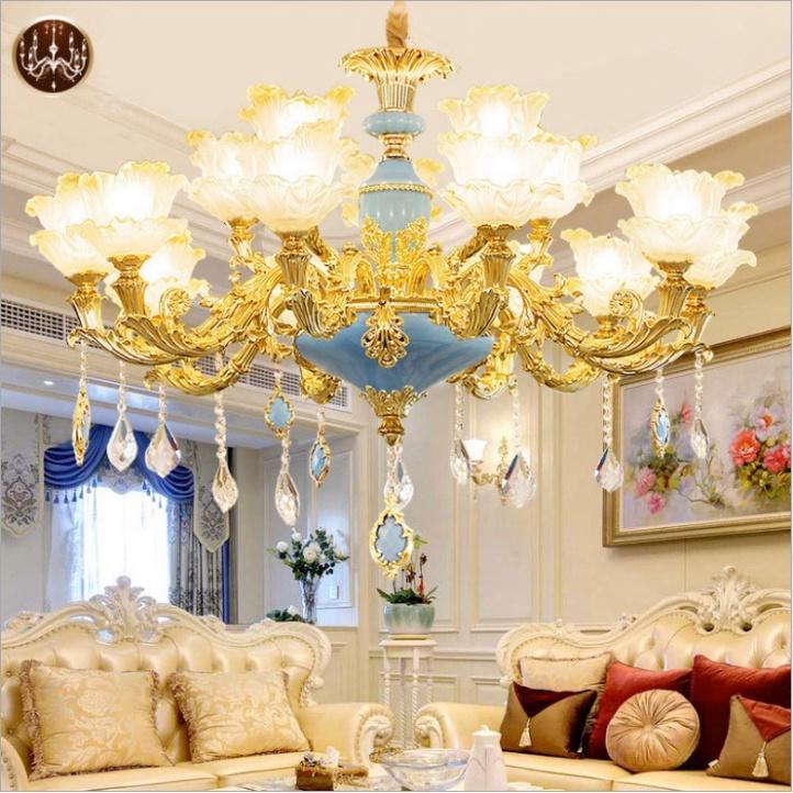 Đèn Chùm Ca Sỹ Pha Lê 15 tay XANH NGỌC- phong thái Phương tây tối tân thích hợp tô điểm Phòng Khách, Nhà Hàng, Hội Trườn