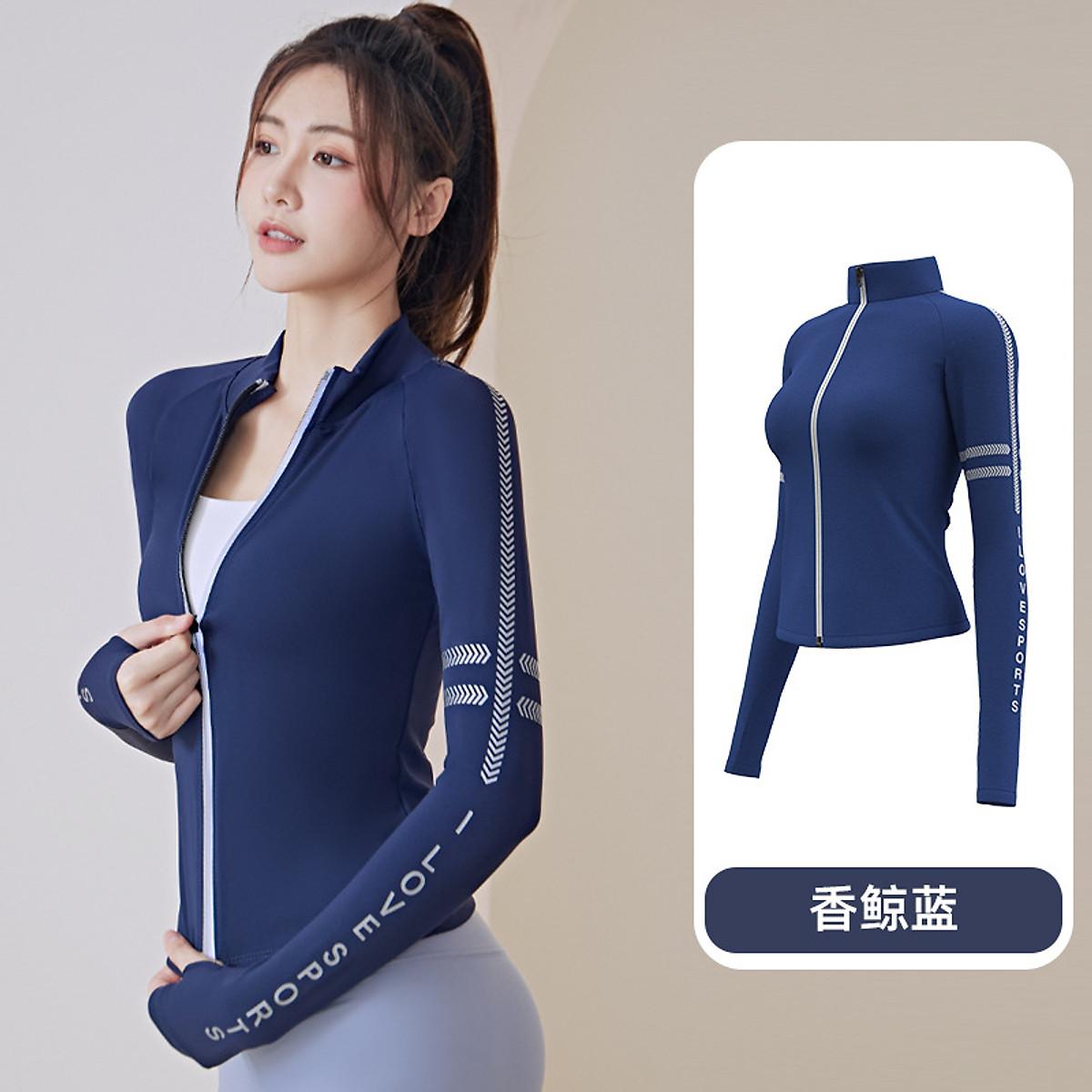 Áo Khoác Thể Thao Dài Tay Cổ Đứng Phối Khóa Kéo Chất Vải Khô Thoáng Nhanh - Xanh