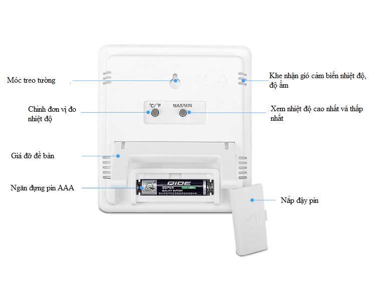 Đồng hồ đo nhiệt độ, độ ẩm model HTC-8A (Tặng kèm 02 đèn ngủ cắm USB)