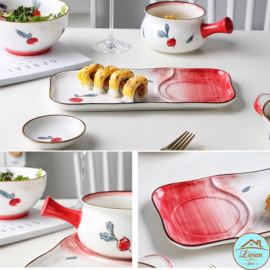 Đĩa sứ, đĩa decor bàn ăn họa tiết củ cải đỏ nhiều kích thước