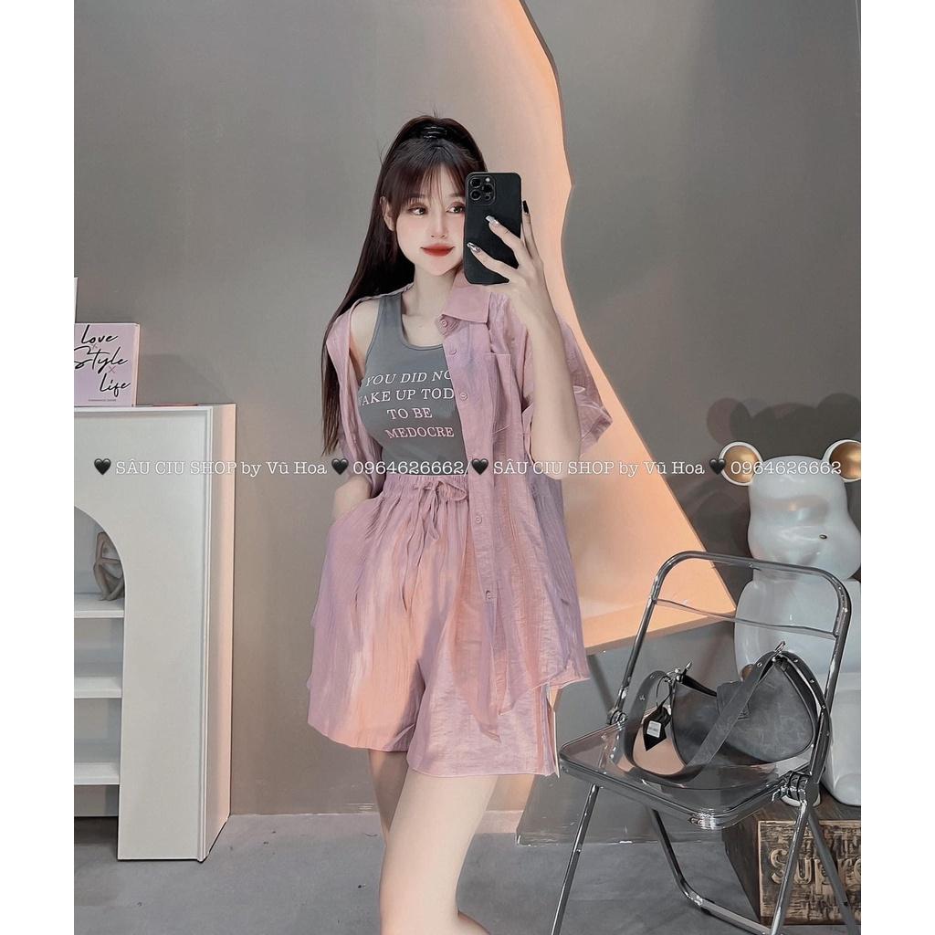 SET ĐI CHƠI, SET 3 MÓN ÁO SƠ MI ĐŨI TAY NGẮN MIX ÁO BA LỖ PHỐI QUẦN ĐÙI CỰC XINH XỈU
